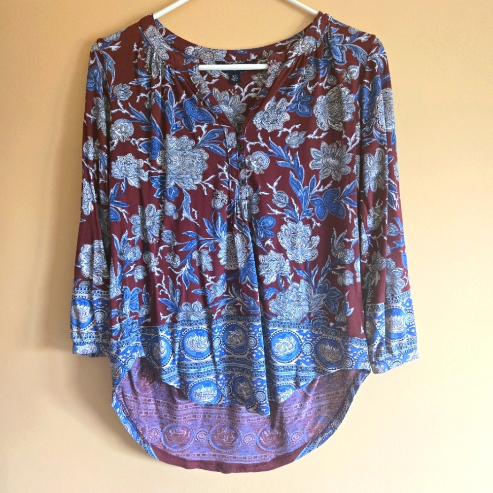 Lucky Brand Floral Boho Top PTP=18.5"